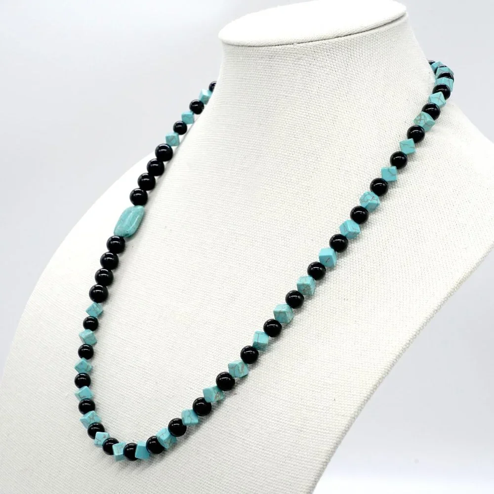 Duo color necklace with Genuine Turquoise and onyx. - Picture 9 of 9